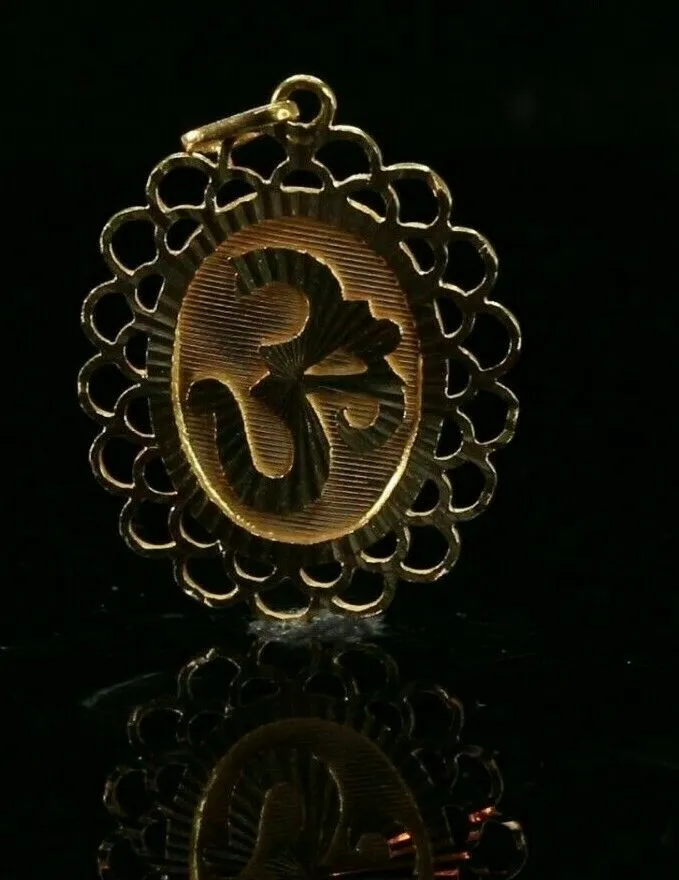 22k Pendant Solid Gold ELEGANT Classic Religious Hindu OM Pendant p4070