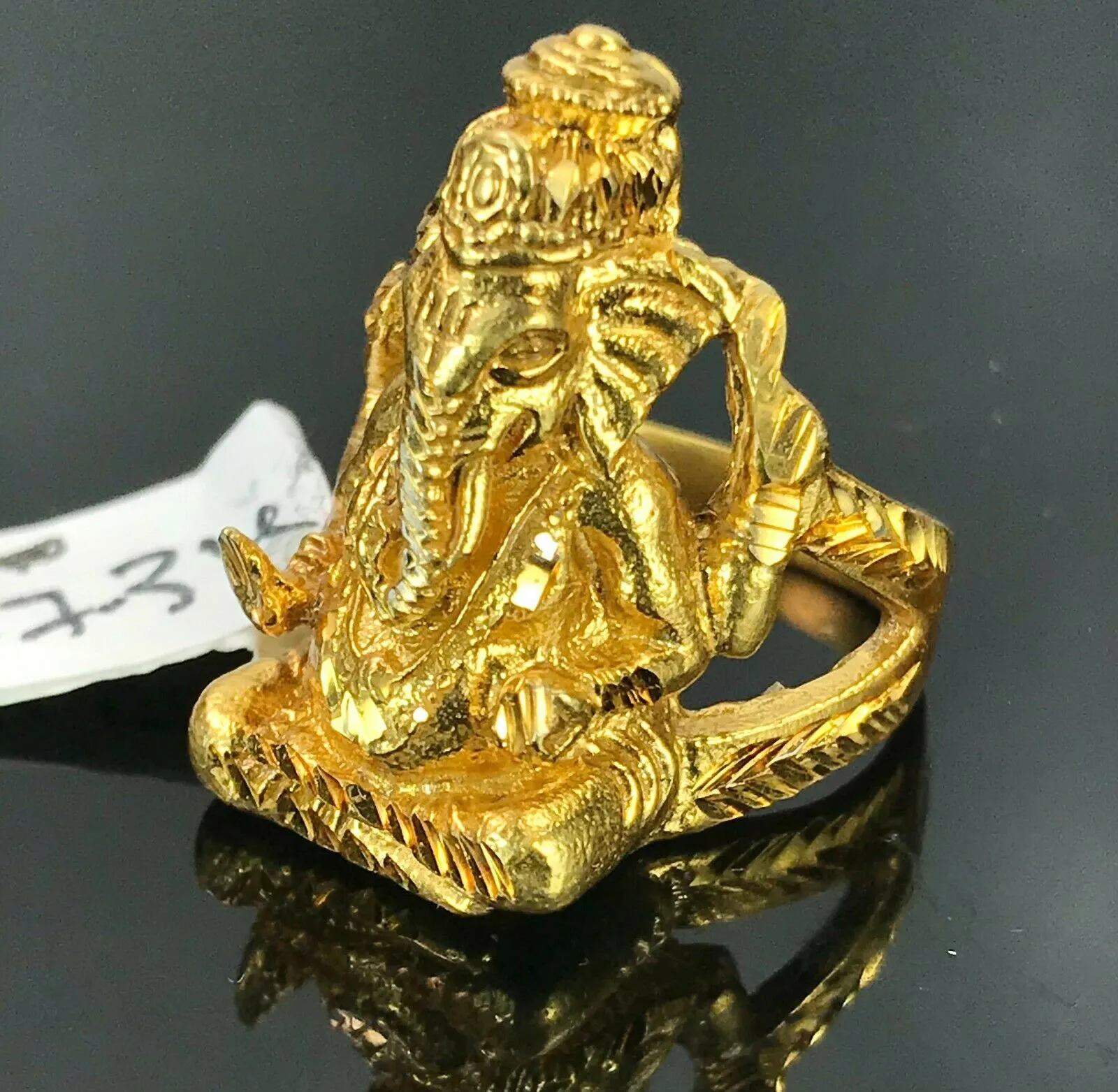 22k Ring Solid Gold ELEGANT Charm Classic Ganesh SIZE 6.5 RESIZABLE r2193