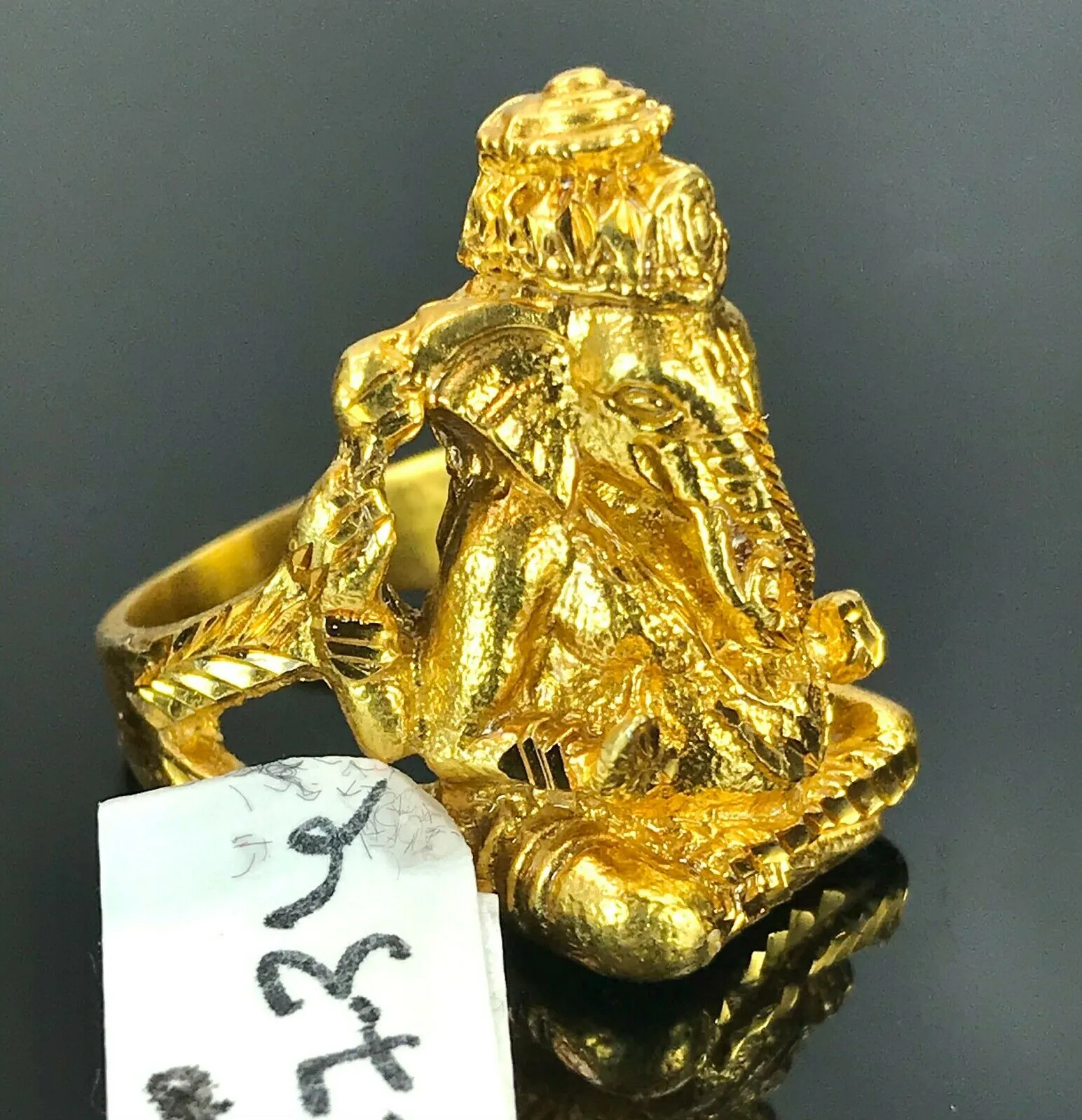 22k Ring Solid Gold ELEGANT Charm Classic Ganesh SIZE 6.5 RESIZABLE r2193