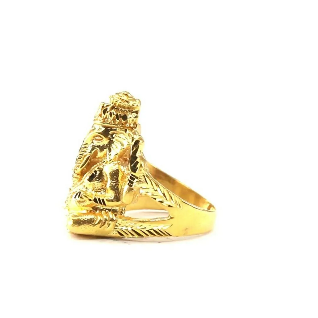 22k Ring Solid Gold ELEGANT Charm Classic Ganesh SIZE 6.5 RESIZABLE r2193