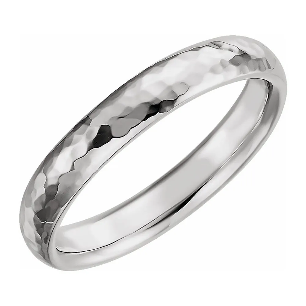 4mm 10K White Gold Hammered Half Round Comfort Fit Band