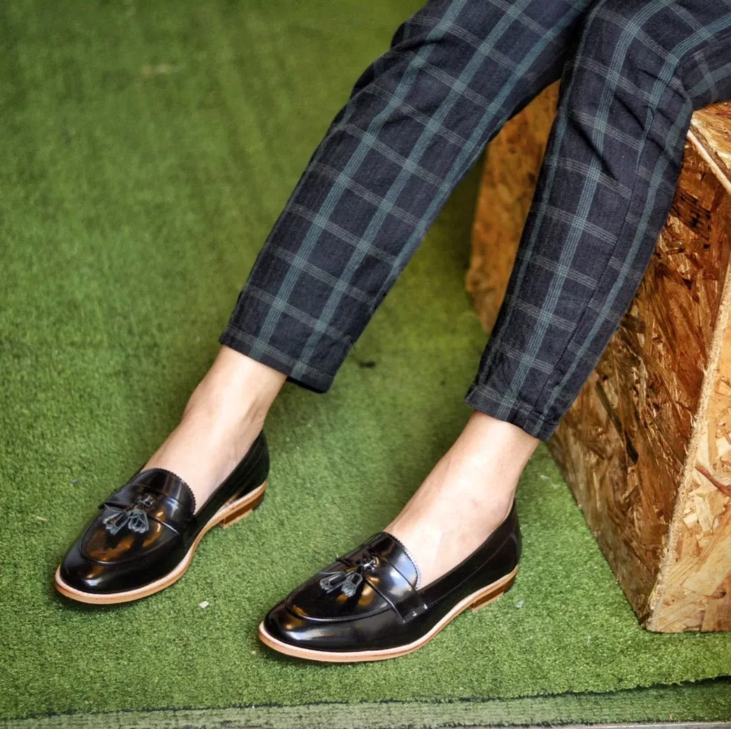 505 Women Tassel Loafer Strap PianoBlack x Wooden Soles