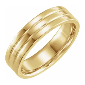 6mm 10K Yellow Gold Polished Ridged Comfort Fit Band