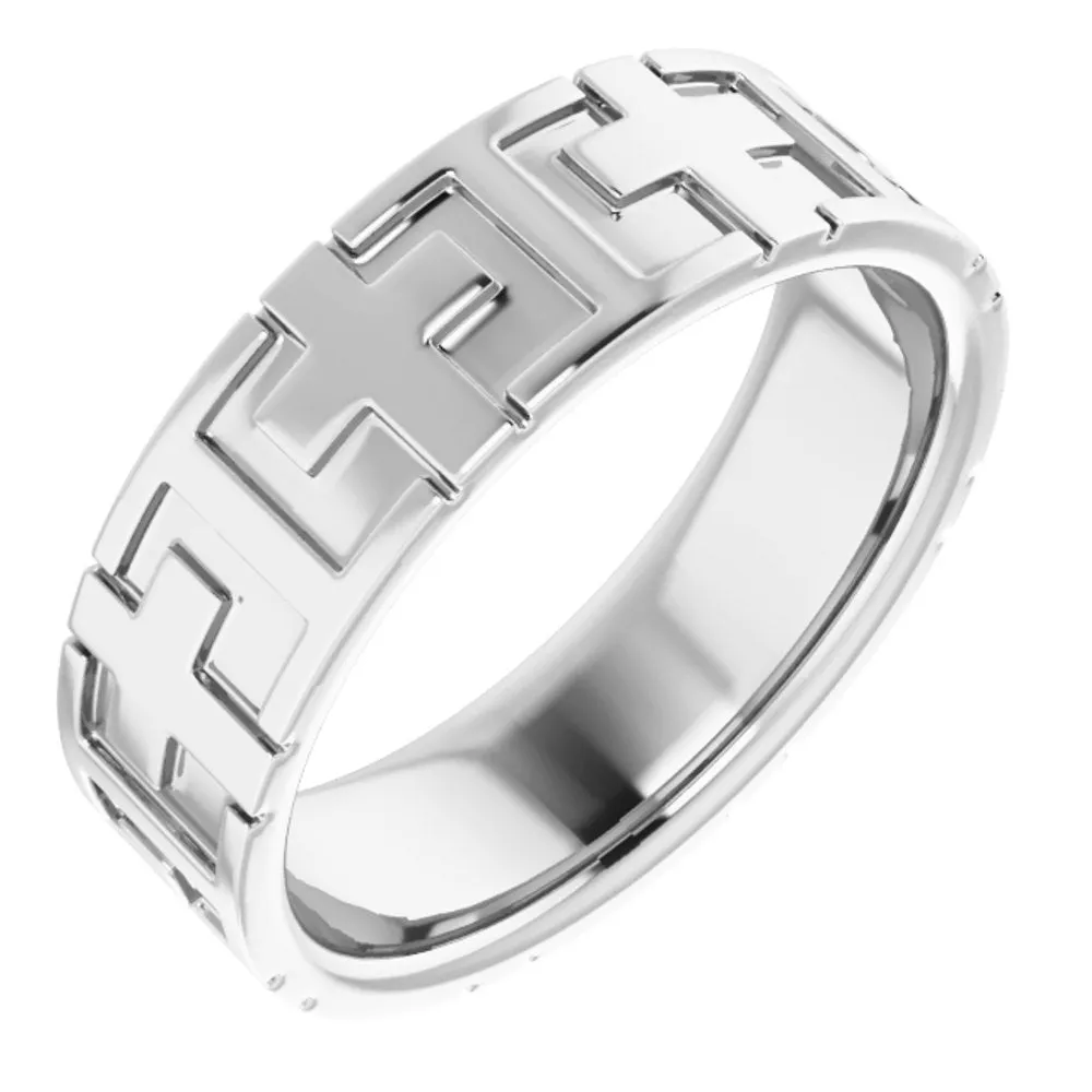 7mm 14K White Gold Polished Cross Comfort Fit Band