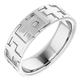 7mm 14K White Gold Polished Cross Comfort Fit Band