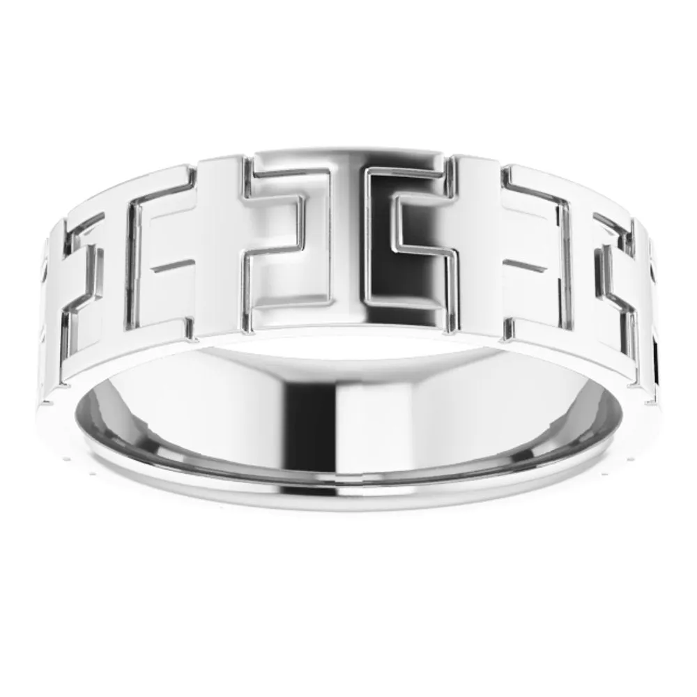 7mm 14K White Gold Polished Cross Comfort Fit Band