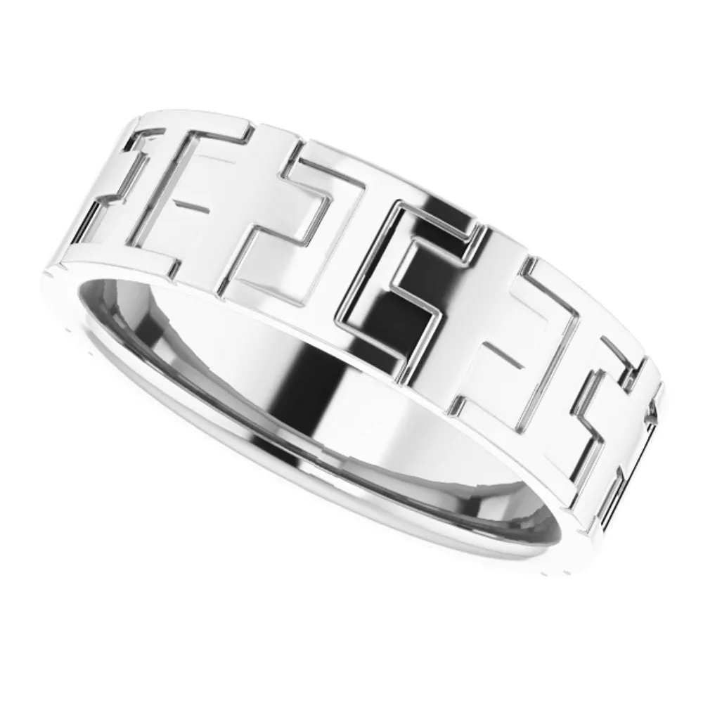 7mm 14K White Gold Polished Cross Comfort Fit Band