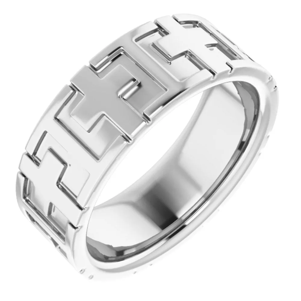 7mm 14K White Gold Polished Cross Comfort Fit Band