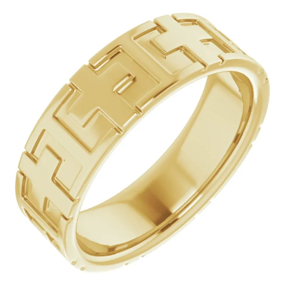 7mm 14K Yellow Gold Polished Cross Comfort Fit Band