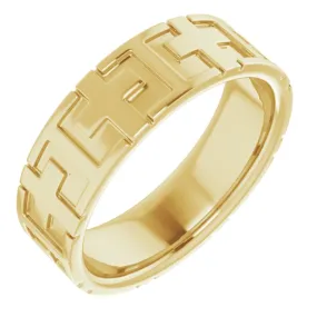 7mm 14K Yellow Gold Polished Cross Comfort Fit Band