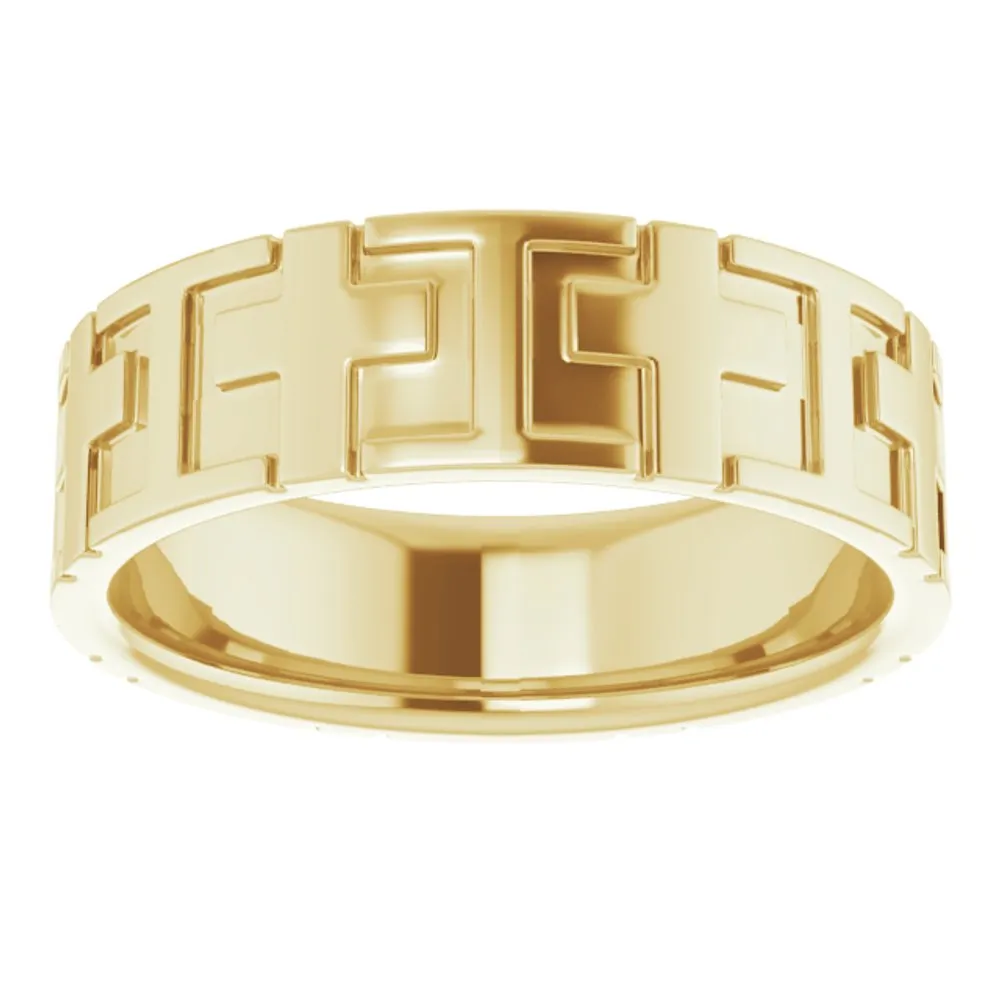 7mm 14K Yellow Gold Polished Cross Comfort Fit Band