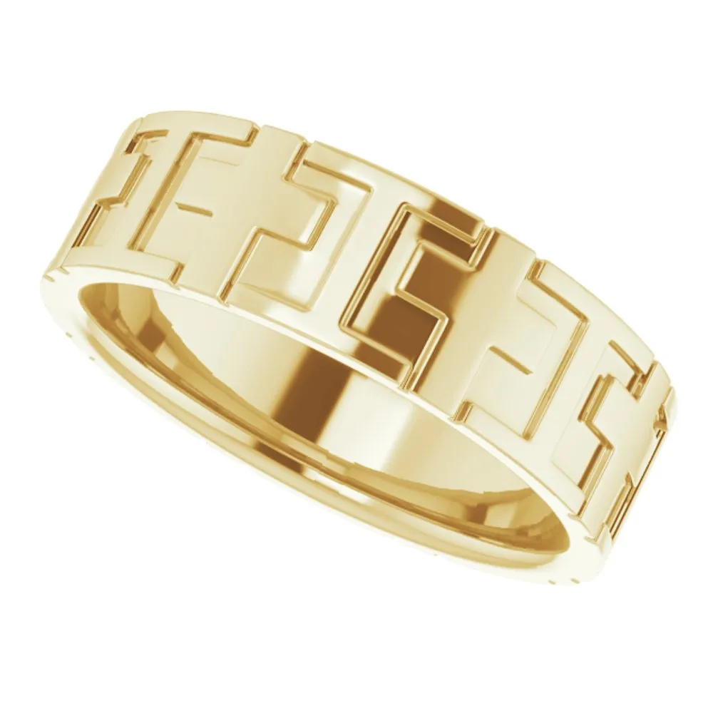 7mm 14K Yellow Gold Polished Cross Comfort Fit Band