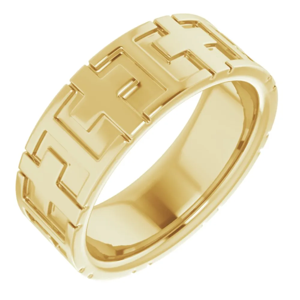 7mm 14K Yellow Gold Polished Cross Comfort Fit Band