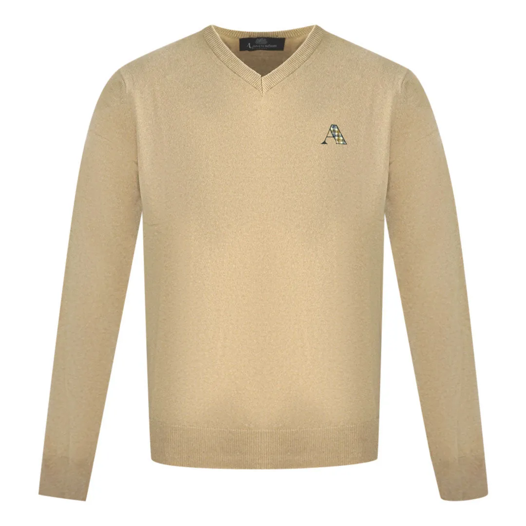 Aquascutum A Logo Beige V Neck Jumper