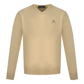 Aquascutum A Logo Beige V Neck Jumper