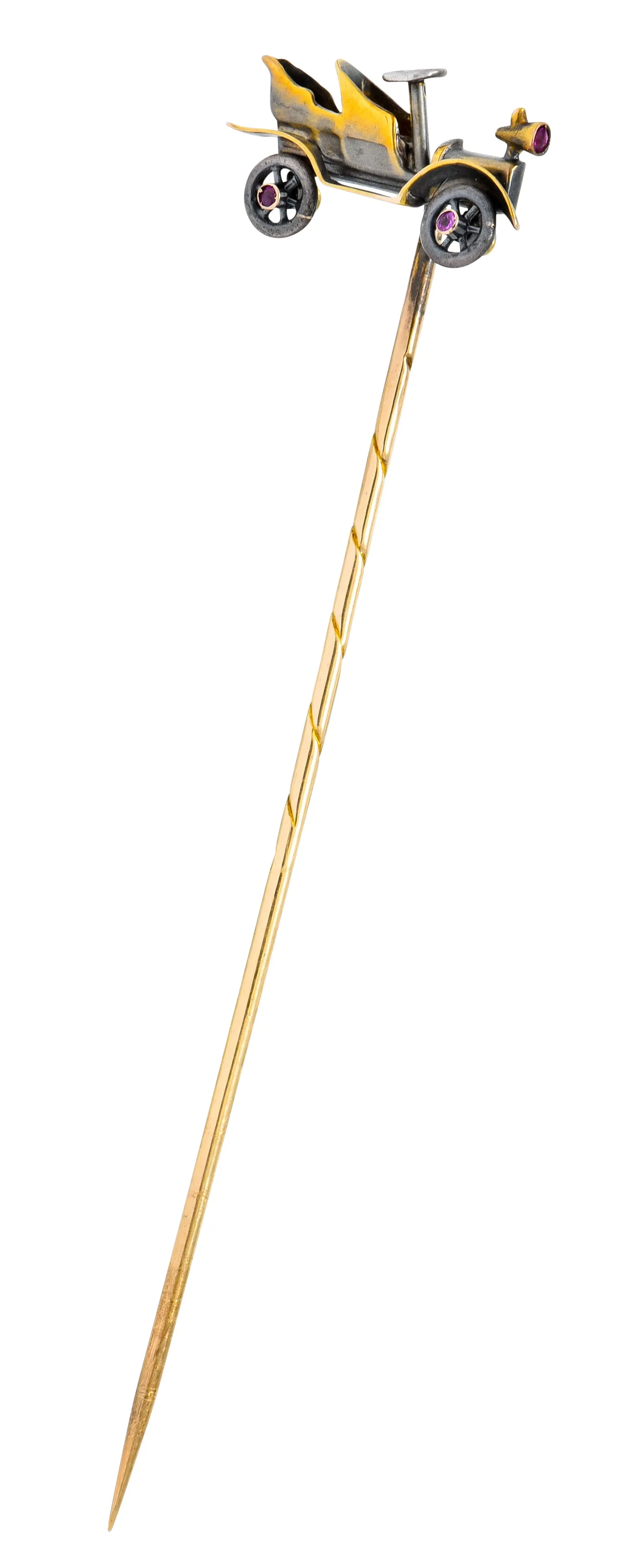 Art Nouveau Articulated 14 Karat Two-Tone Gold Classic Car Stickpin