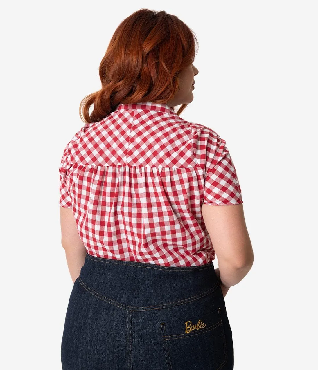 Barbie x Unique Vintage Plus Size Red & White Gingham Woven Picnic Blouse