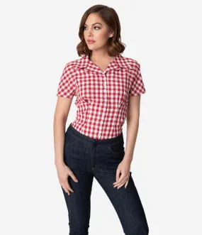 Barbie x Unique Vintage Red & White Gingham Woven Picnic Blouse