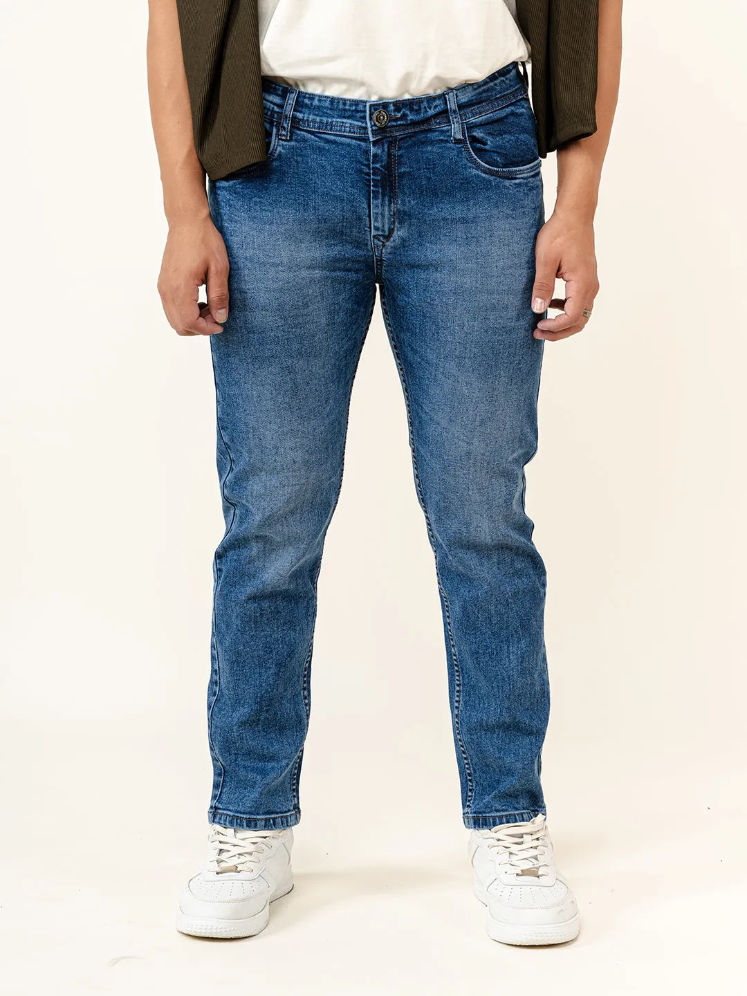 Blue Slim-Fit Ankle Length Mens Jeans