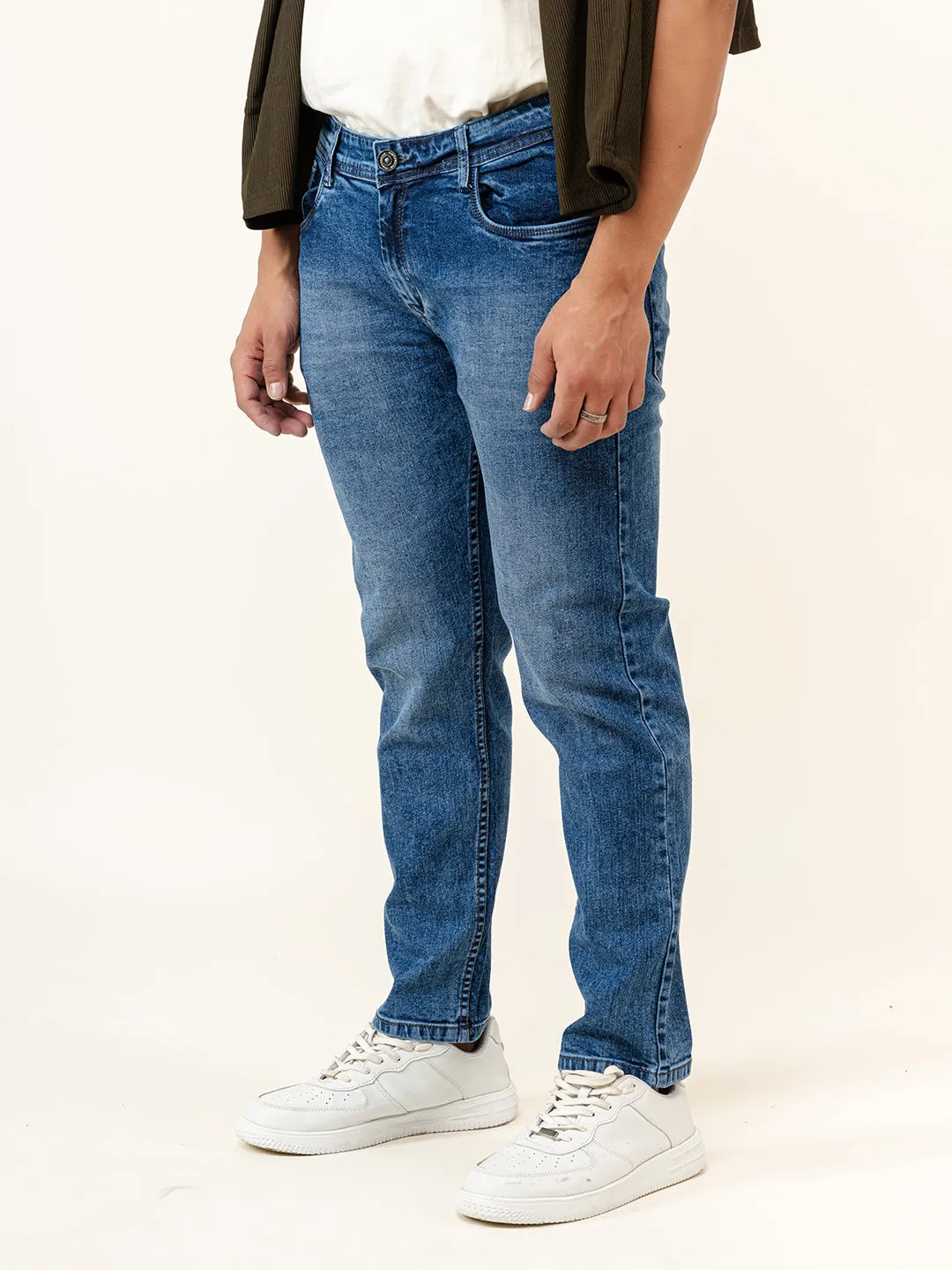 Blue Slim-Fit Ankle Length Mens Jeans