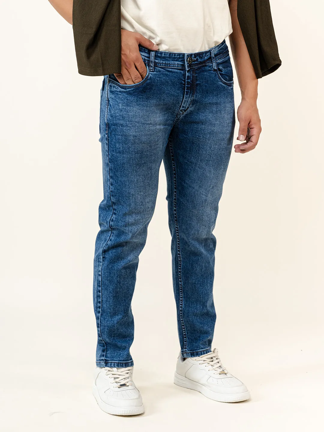 Blue Slim-Fit Ankle Length Mens Jeans