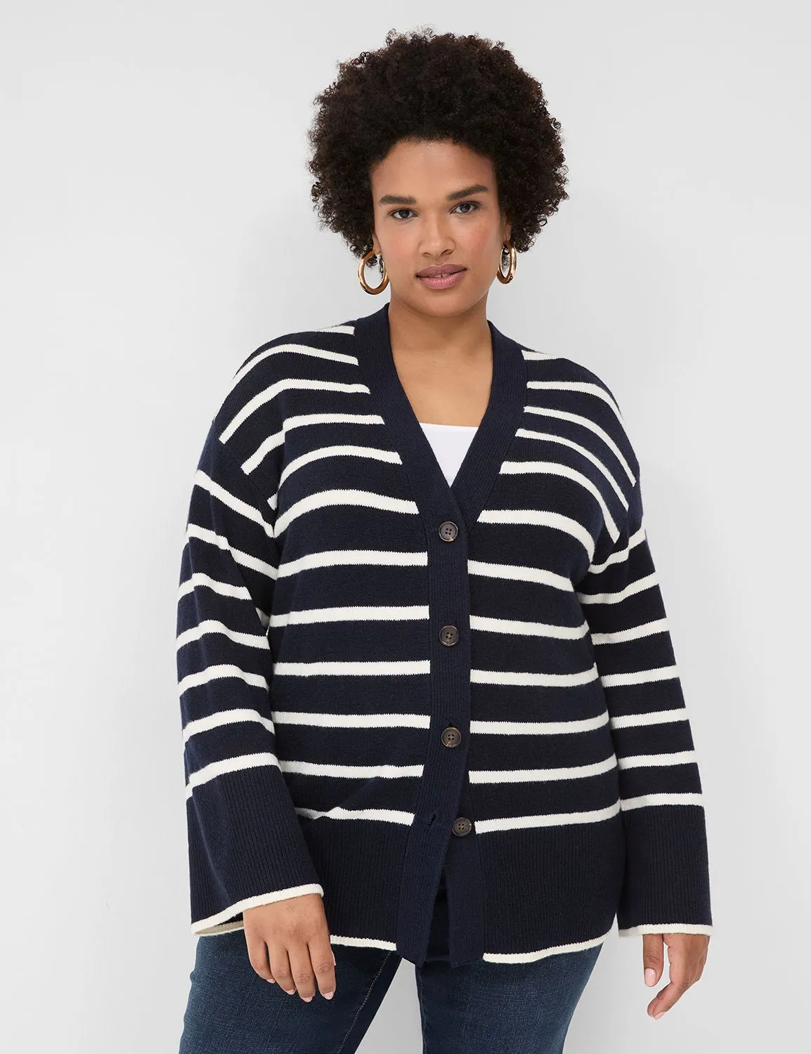 Bracelet-Sleeve Button-Front Cardigan