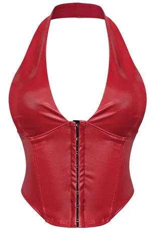 Britnee sleeveless halter corset leather crop top