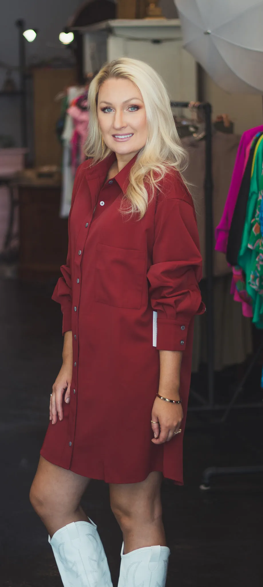 Burgundy Classic Button Dress