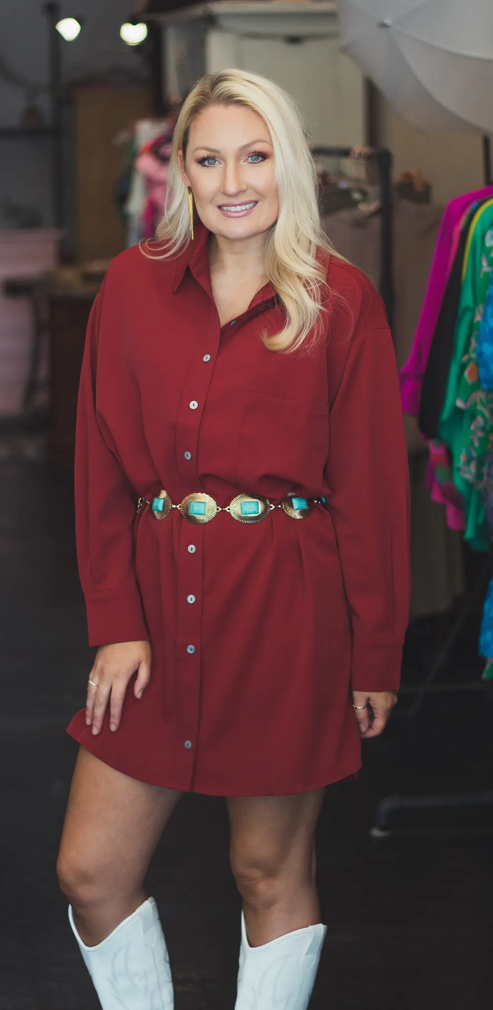 Burgundy Classic Button Dress