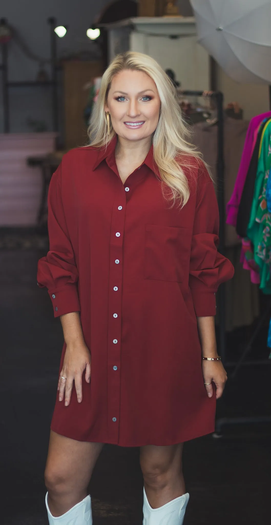 Burgundy Classic Button Dress