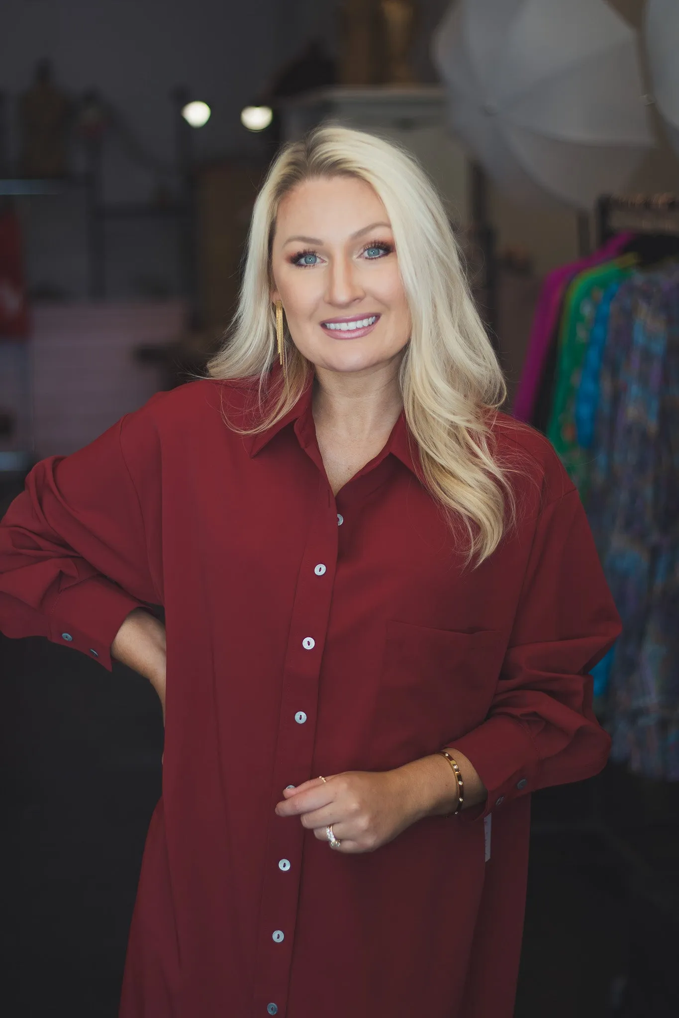 Burgundy Classic Button Dress