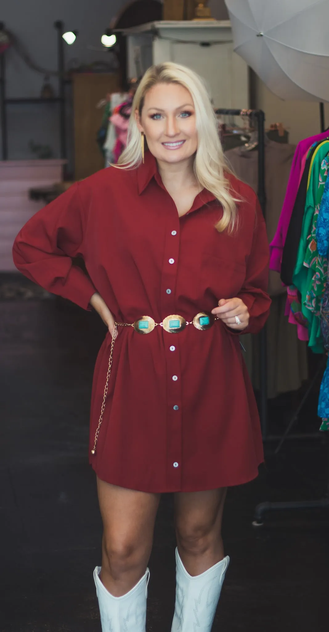 Burgundy Classic Button Dress