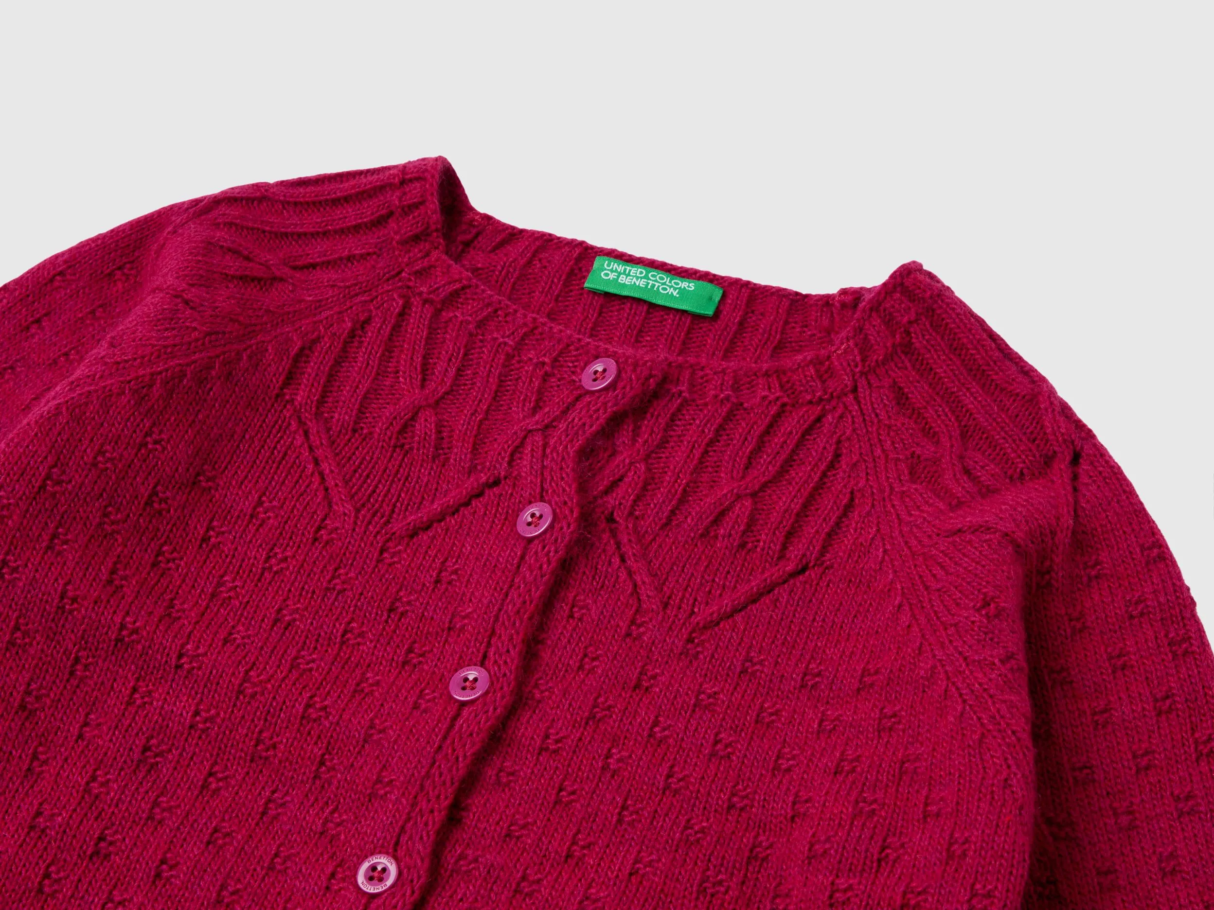 Cardigan with perforated details - Cyclamen | Benetton