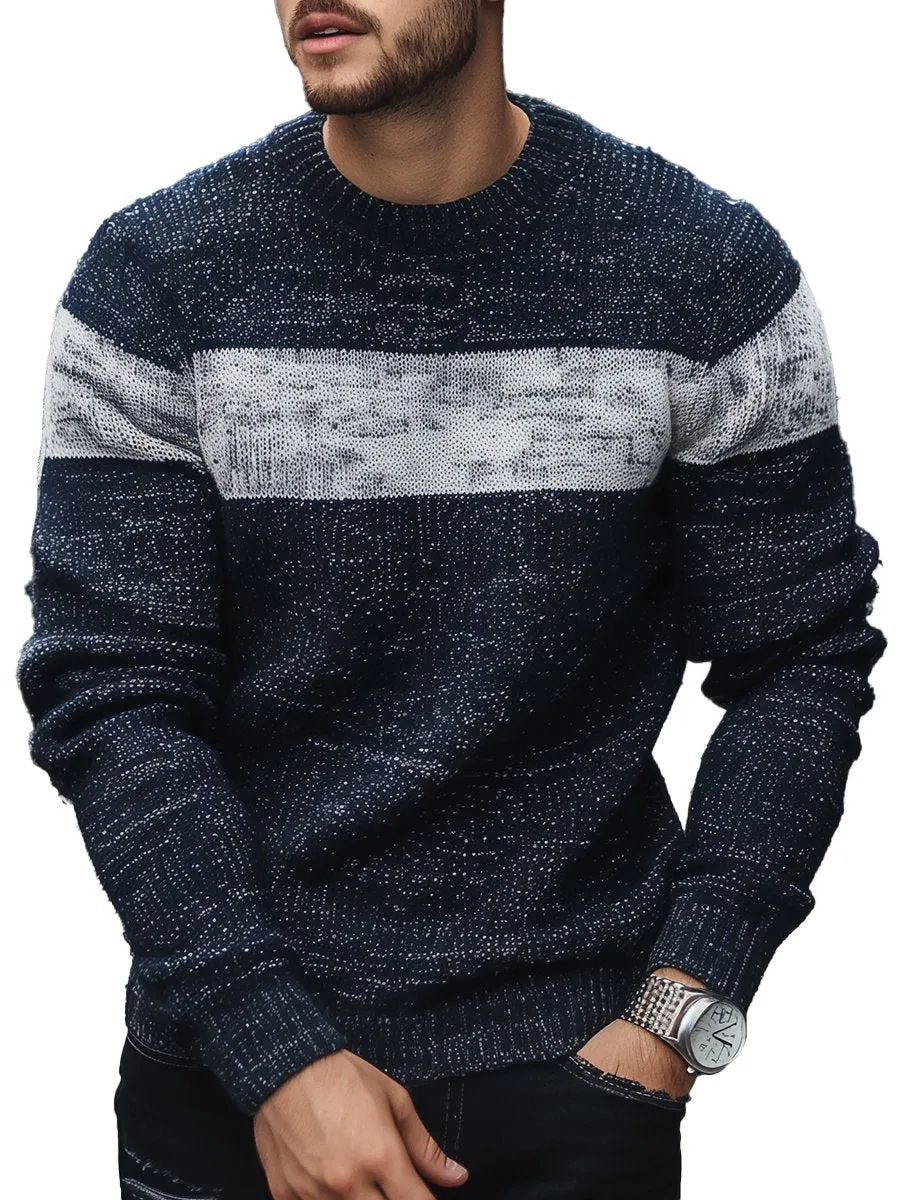 Casual Contrast Color Stitching Crew Neck Sweater