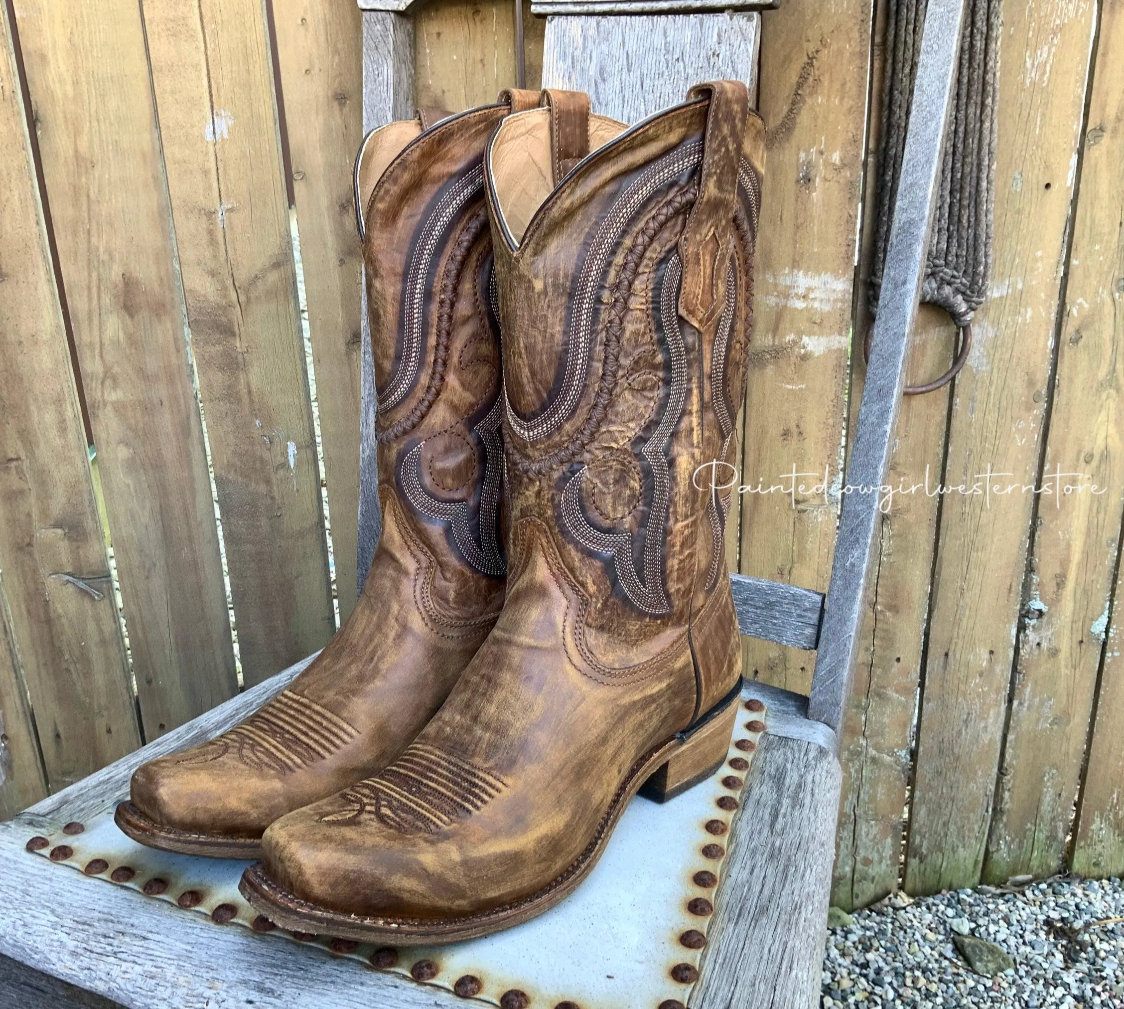 Corral Men's Distressed Brown Narrow Square Toe Cowboy Boots A3479