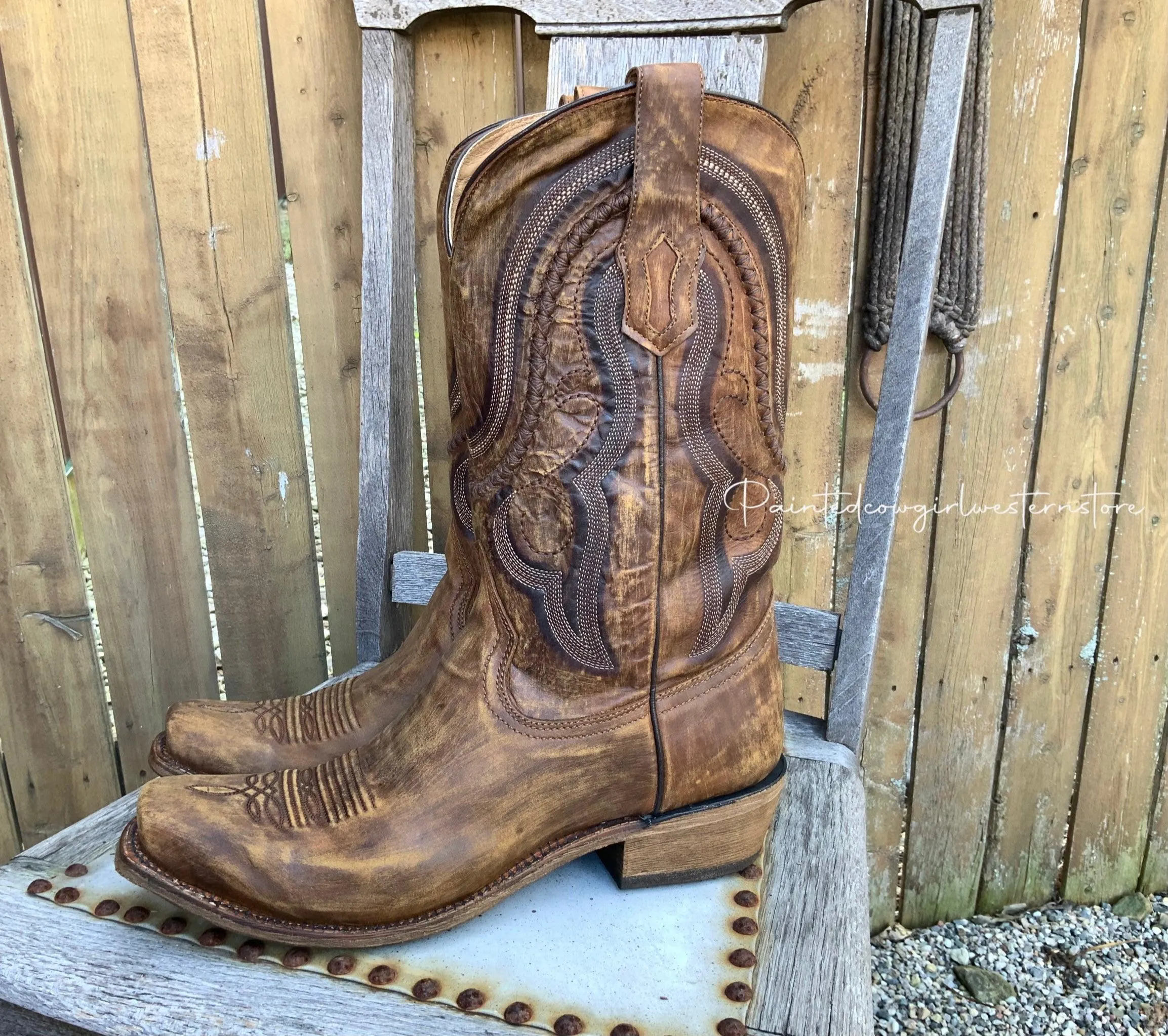 Corral Men's Distressed Brown Narrow Square Toe Cowboy Boots A3479