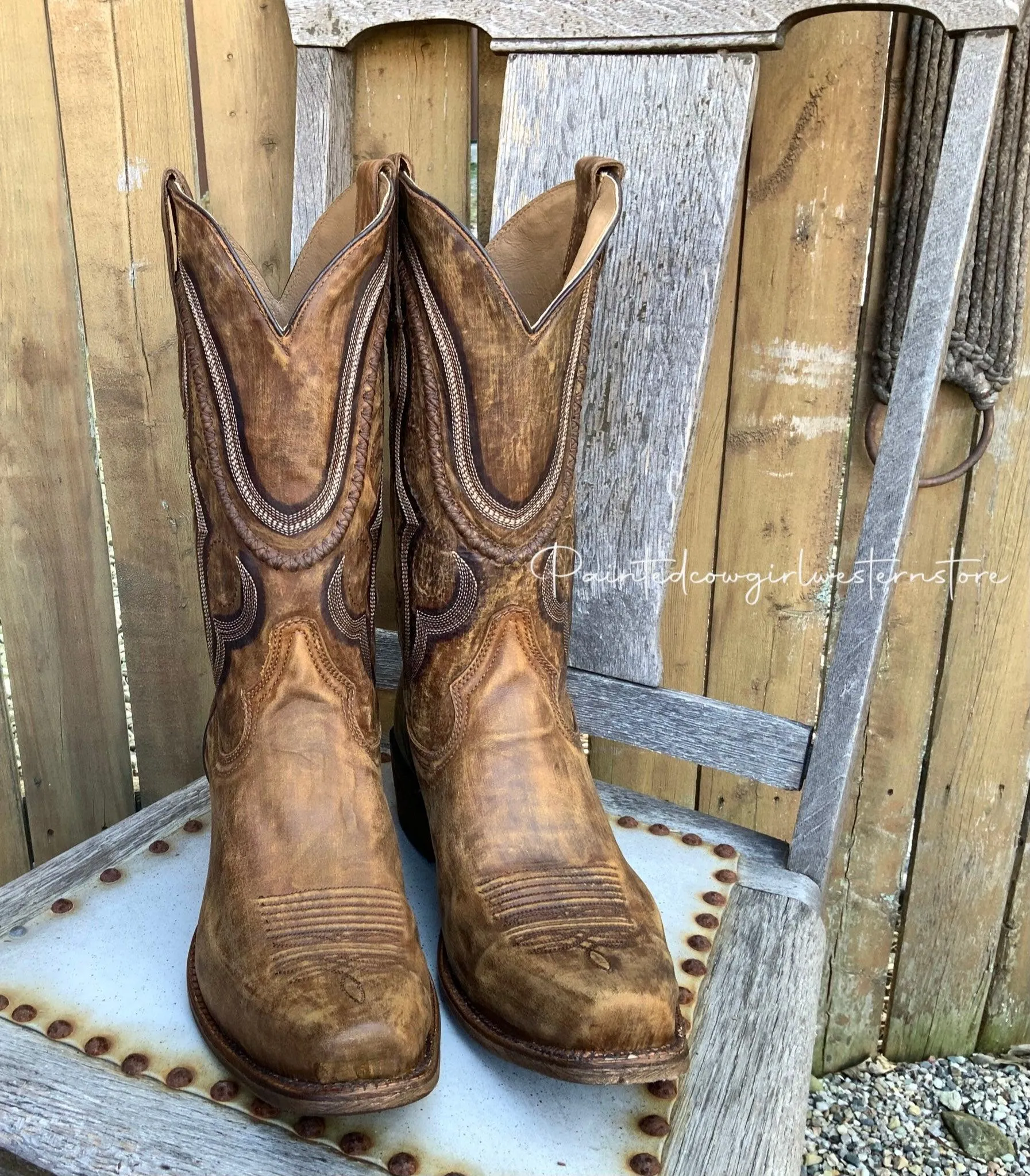 Corral Men's Distressed Brown Narrow Square Toe Cowboy Boots A3479