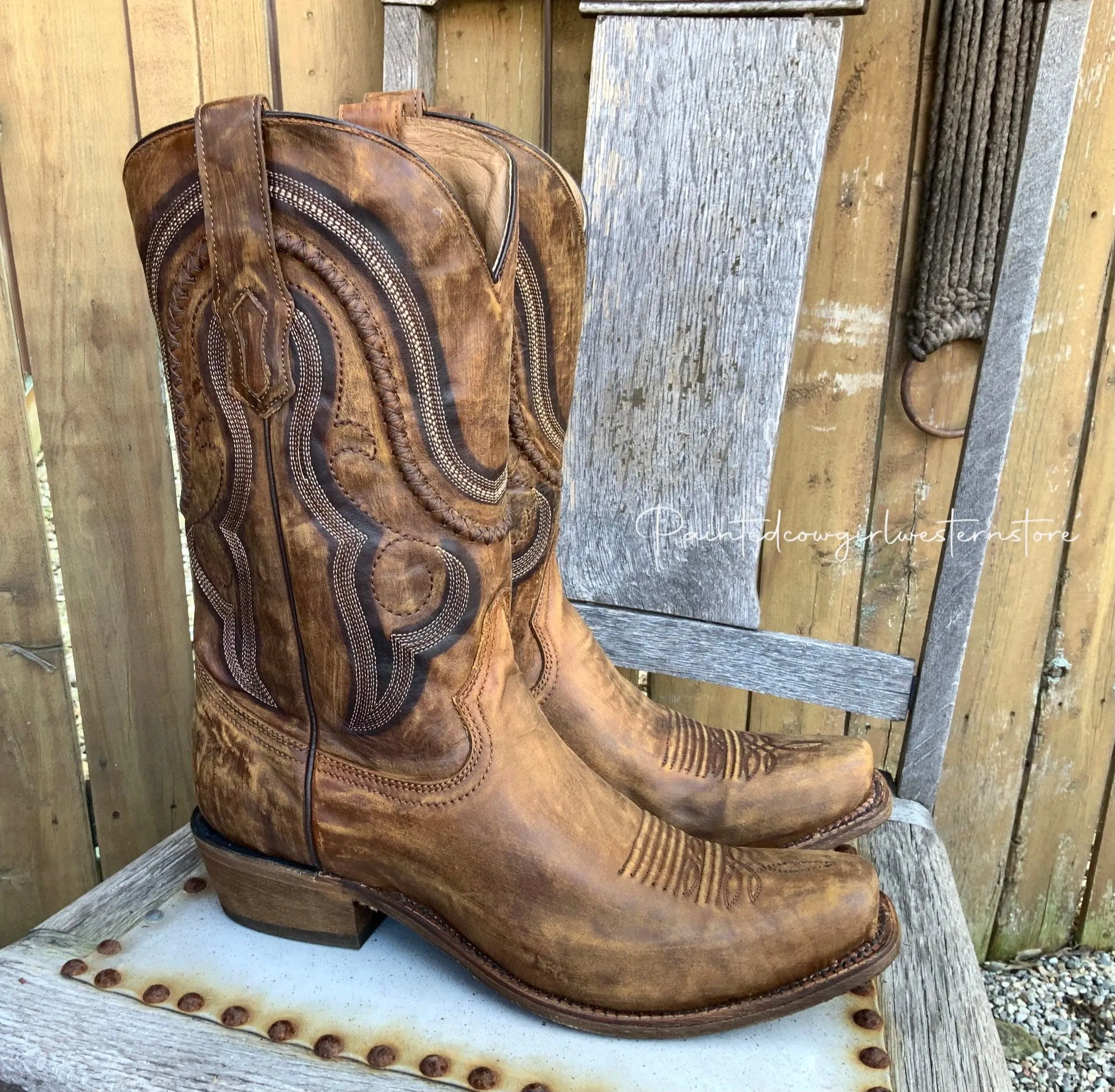 Corral Men's Distressed Brown Narrow Square Toe Cowboy Boots A3479