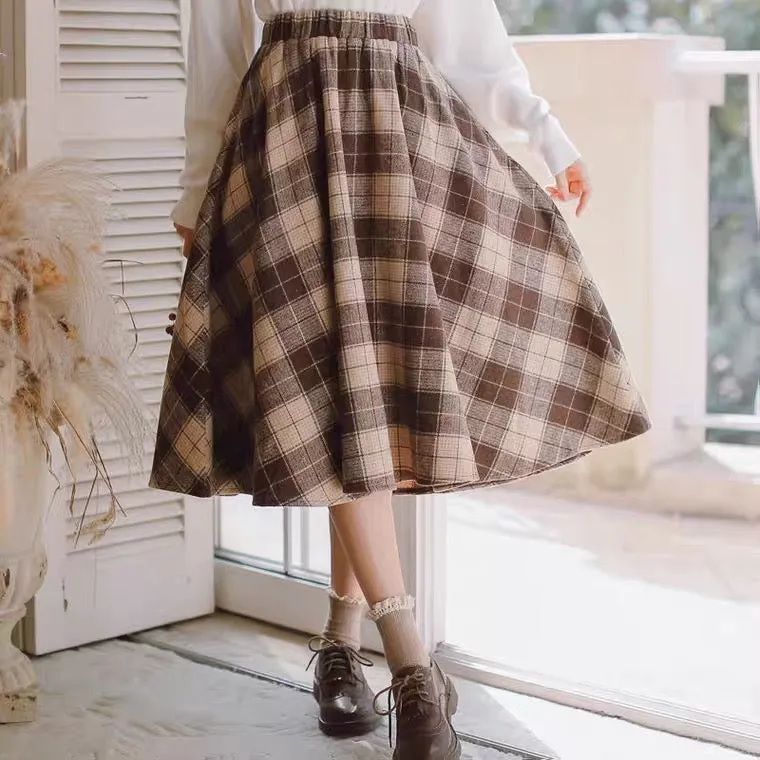 Dark Academia Wool Plaid Skirt