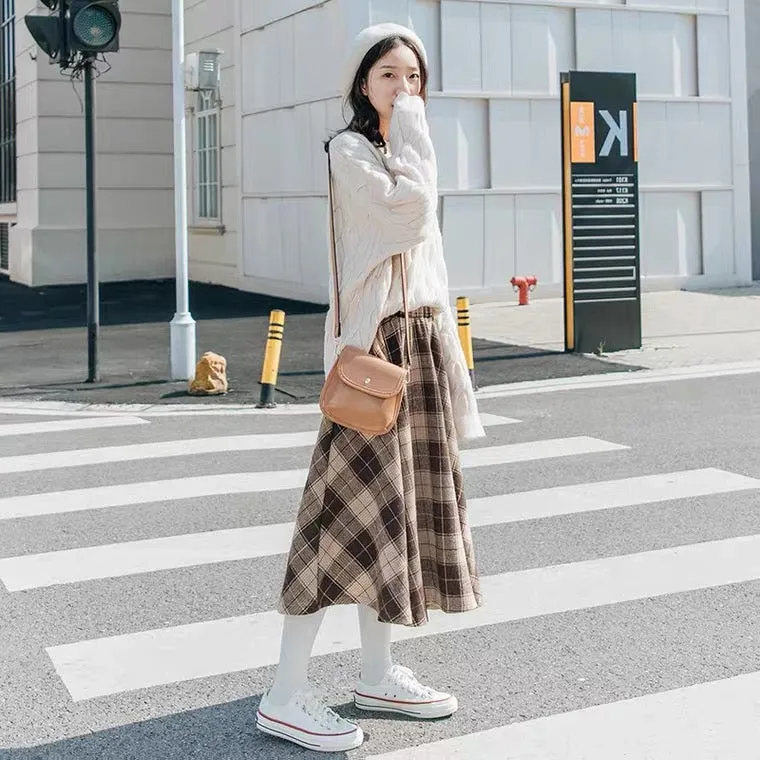 Dark Academia Wool Plaid Skirt