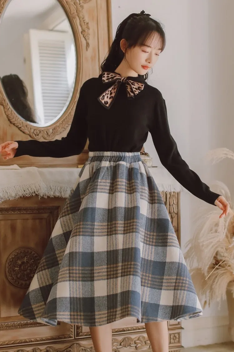 Dark Academia Wool Plaid Skirt