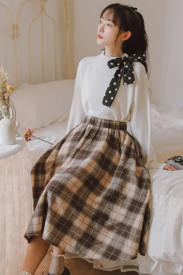 Dark Academia Wool Plaid Skirt