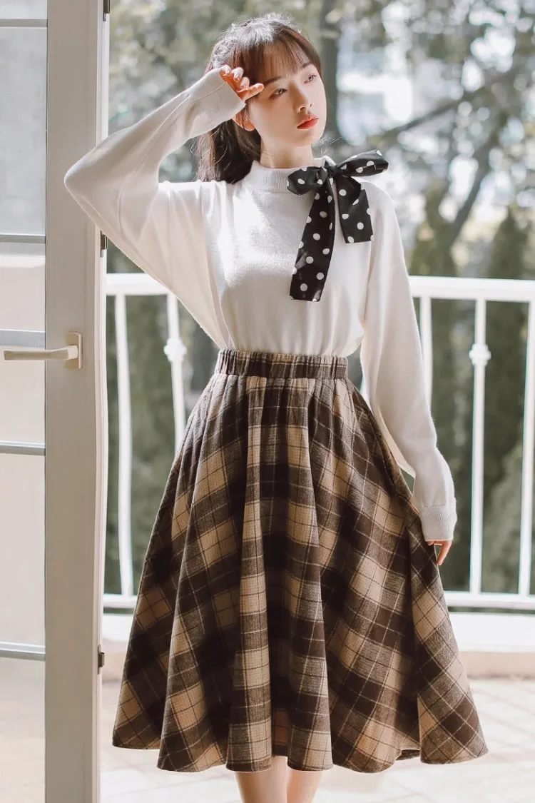 Dark Academia Wool Plaid Skirt