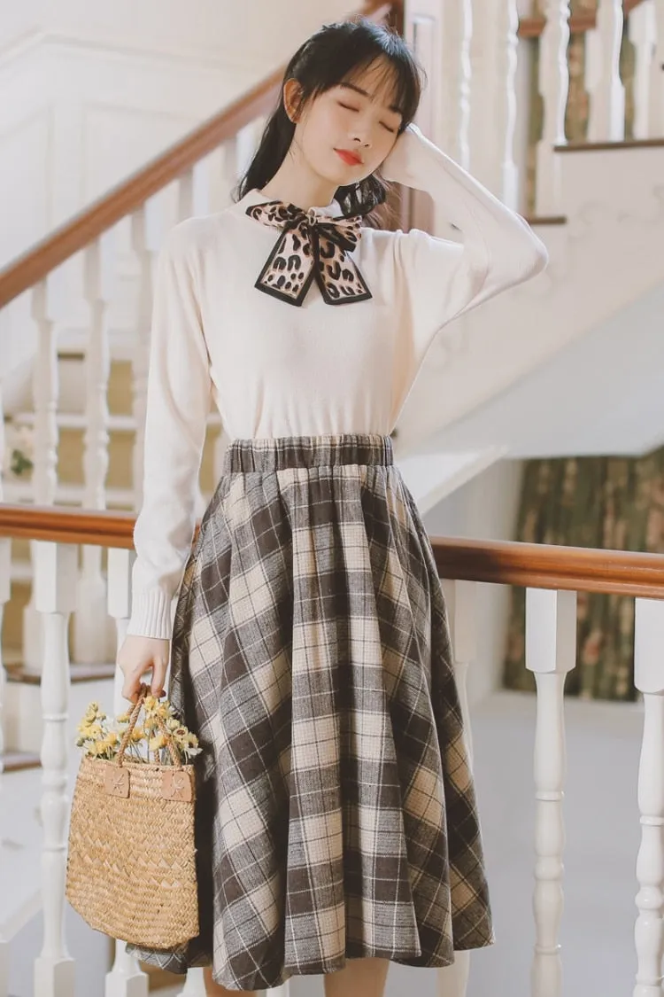 Dark Academia Wool Plaid Skirt