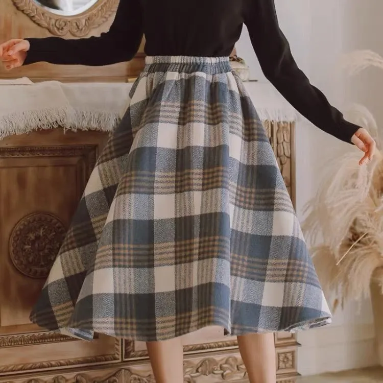 Dark Academia Wool Plaid Skirt