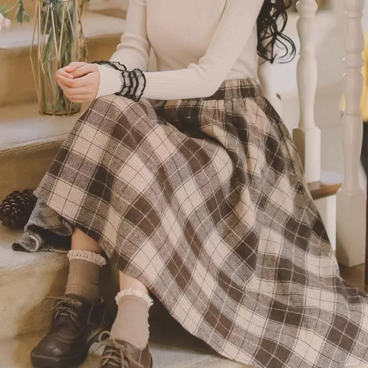 Dark Academia Wool Plaid Skirt