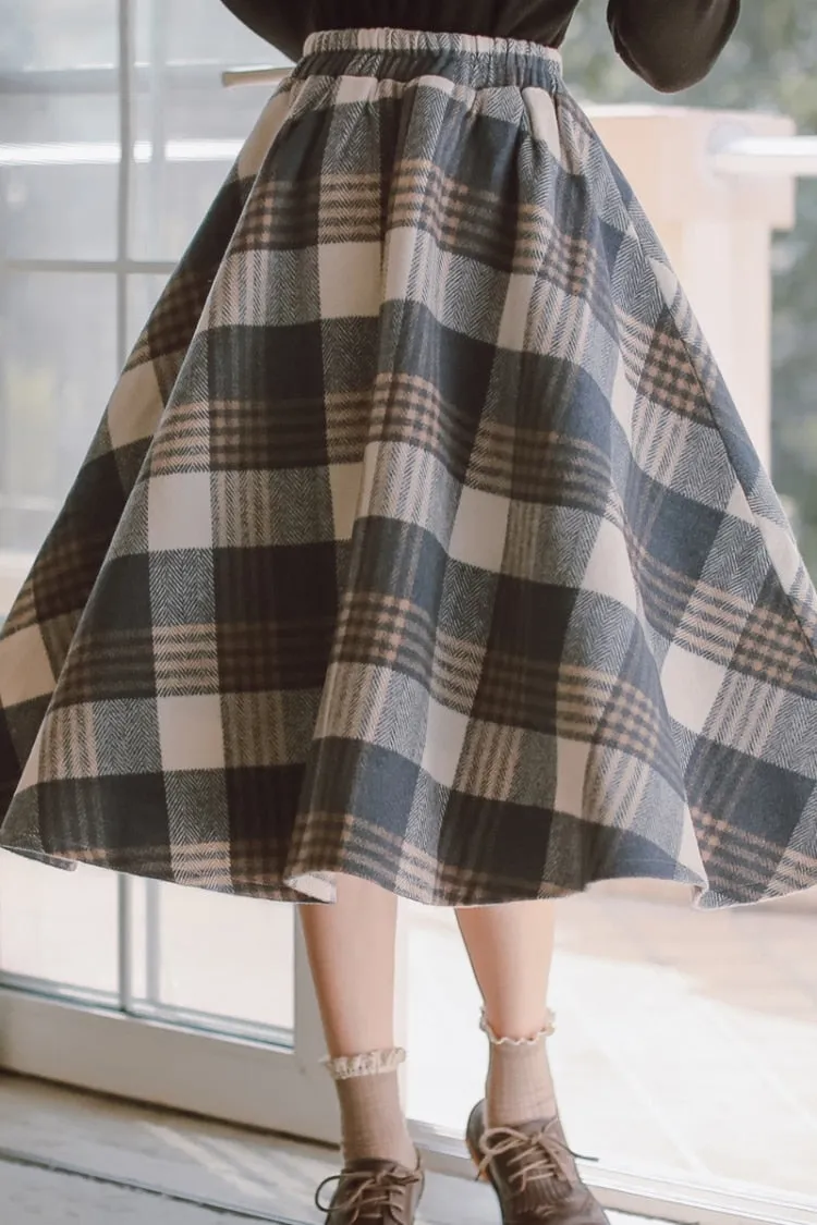 Dark Academia Wool Plaid Skirt