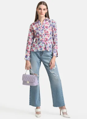 Floral Printed Shirt With Ruching