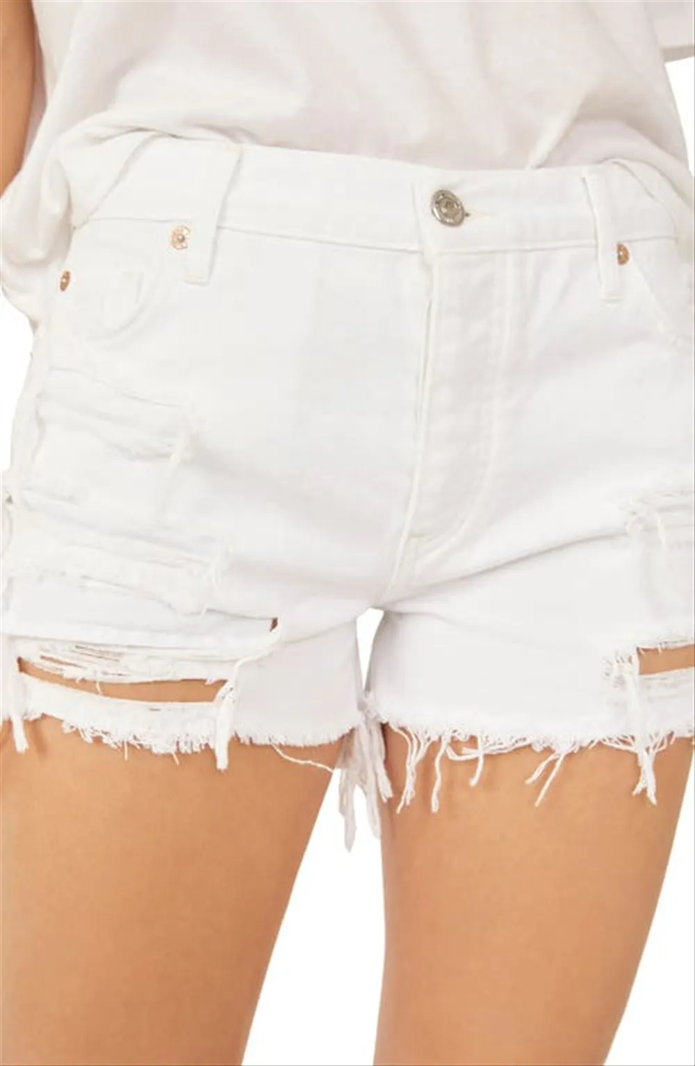 Free People Women's Maggie Mid Rise Short Cutoff Shorts White Size 26