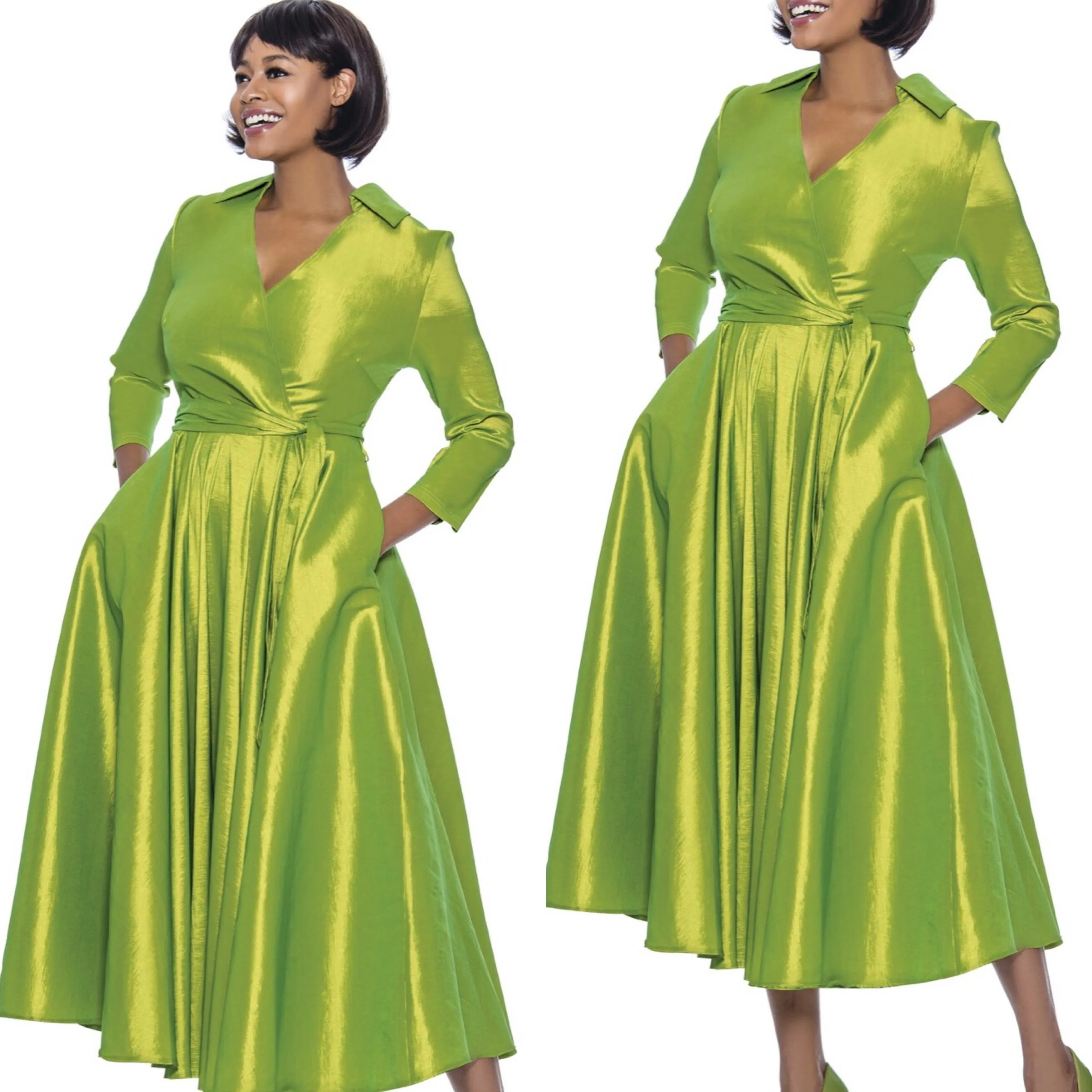 Green Classic Style Faux Wrap Dress